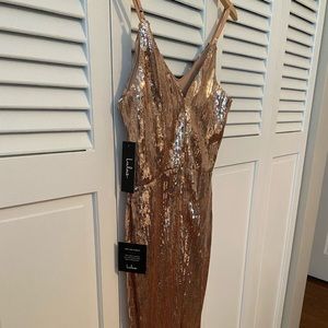 Rose gold sparkle fringe dress